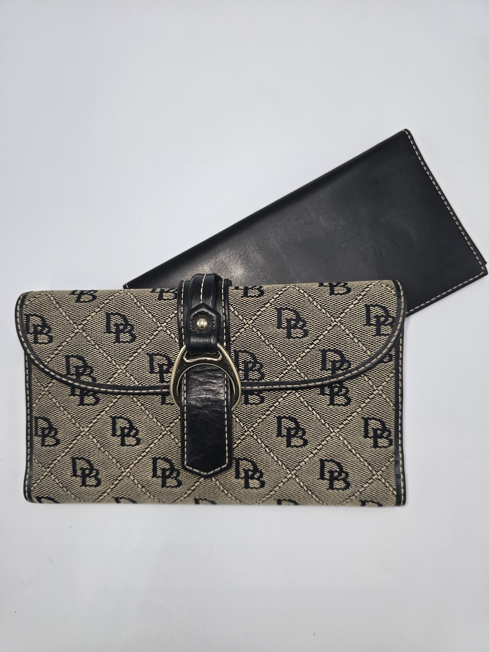DOONEY & BOURKE Vintage Black & Grey Monogram Jacquard Trifold Wallet Checkbook